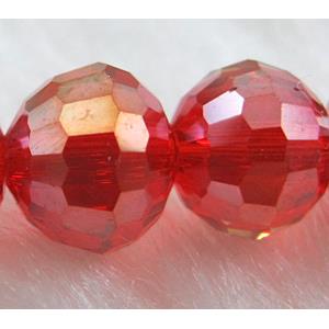 Crystal Glass Beads, faceted round, ruby AB-Color