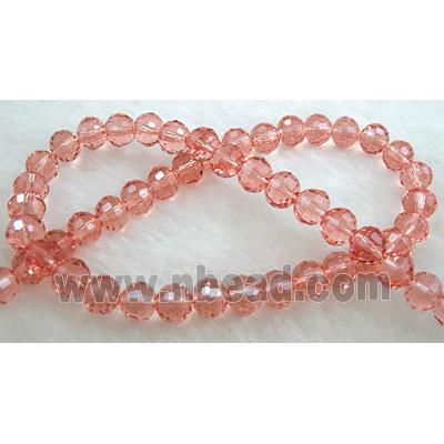 Crystal Glass Beads, 96 faceted round, rose-red