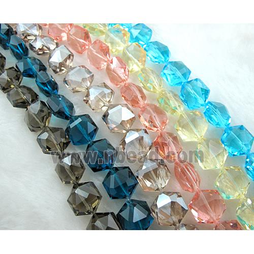 Crystal Glass Beads, faceted hexagon, Mix color