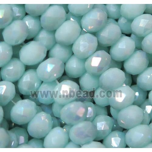 Chinese crystal glass bead, faceted rondelle, Amazonite AB color