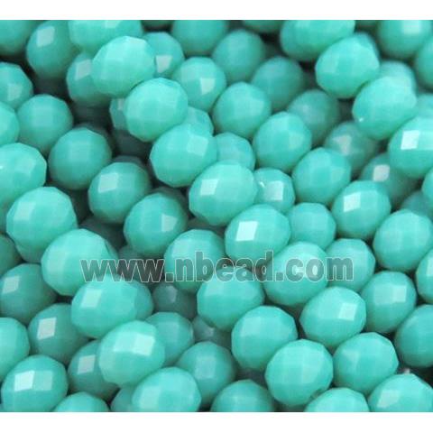 Chinese crystal glass bead, faceted rondelle, Amazonite