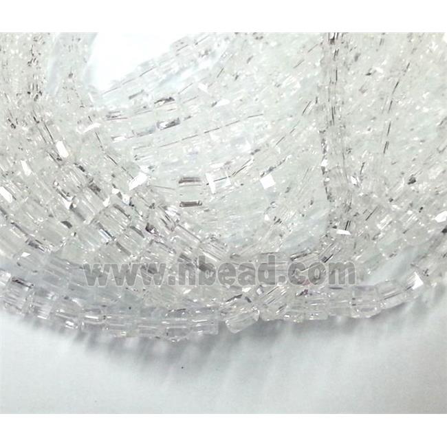 Chinese crystal glass bead, faceted cube, clear