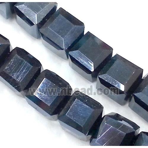 Chinese crystal glass bead, faceted cube, black