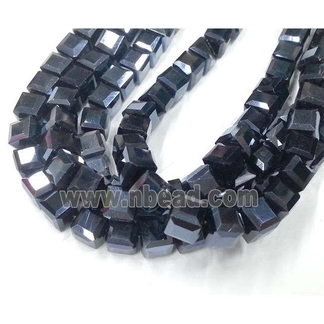 Chinese crystal glass bead, faceted cube, hematite