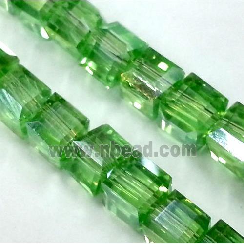 Chinese crystal glass bead, faceted cube, green