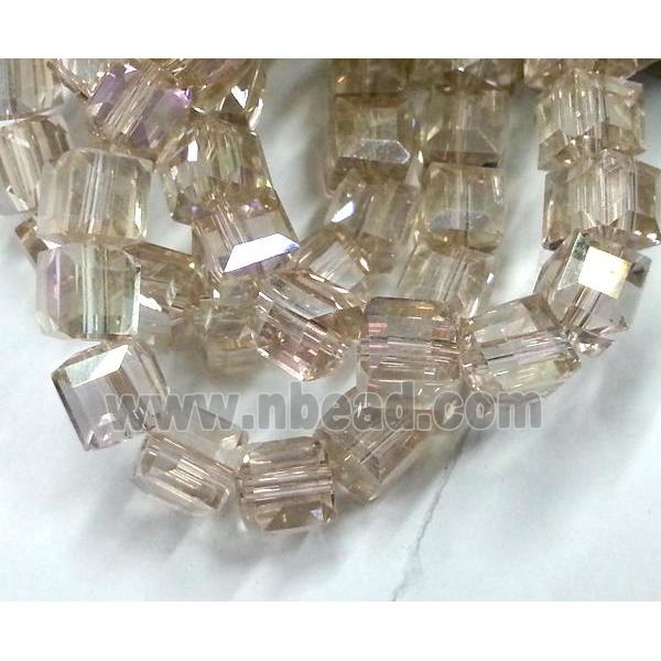 Chinese crystal glass bead, faceted cube, silver champagne
