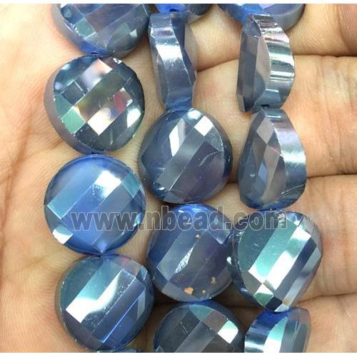 chinese crystal glass bead, faceted twist, blue