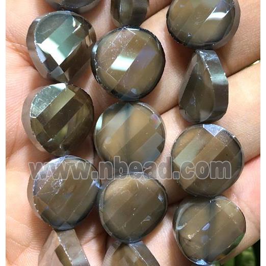 chinese crystal glass beads, faceted twist, coffee