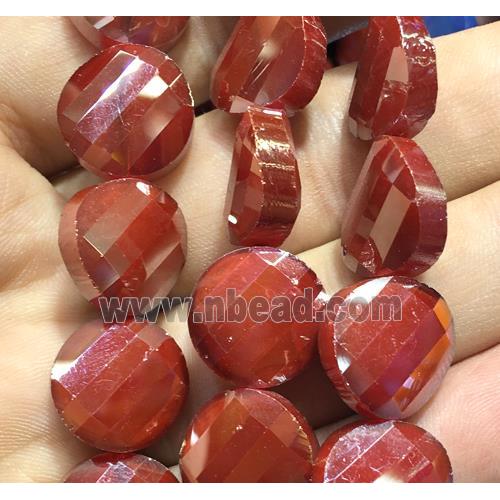 chinese crystal glass bead, faceted twist, red