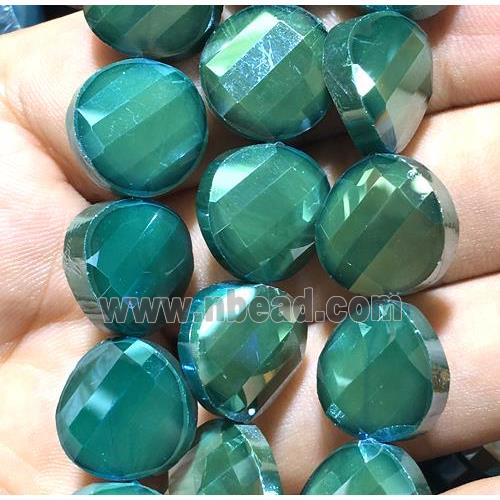 chinese crystal glass bead, faceted twist, peacock green