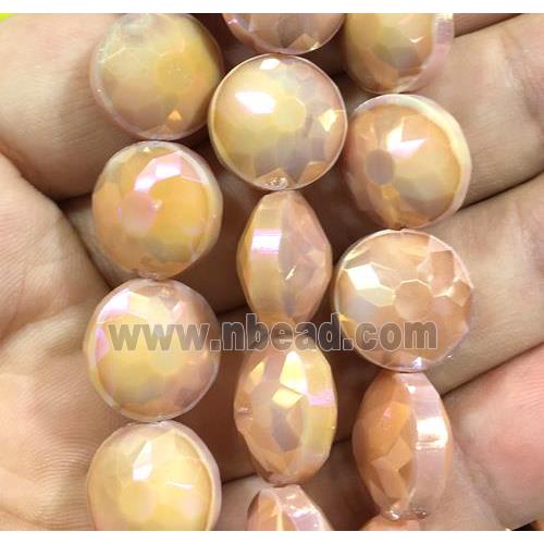 peach chinese crystal glass bead, faceted coin