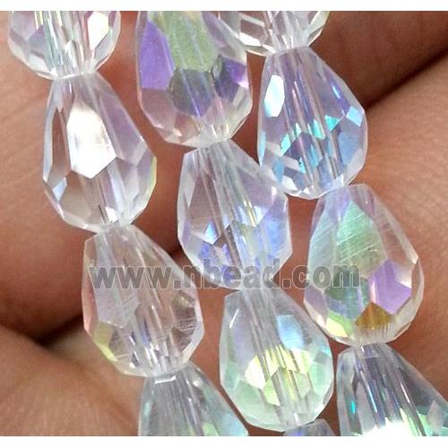 Chinese crystal glass bead, faceted teardrop, white AB color