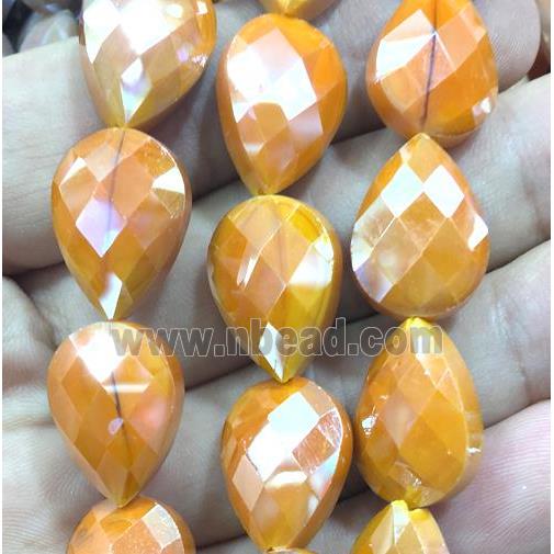 orange chinese crystal glass bead, faceted teardrop