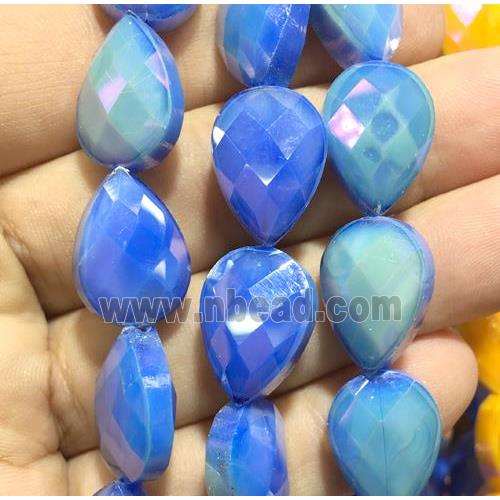 blue chinese crystal glass bead, faceted teardrop