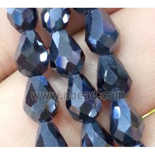 Chinese crystal glass bead, faceted teardrop, hematite