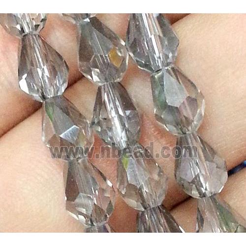 Chinese crystal glass bead, faceted teardrop, grey