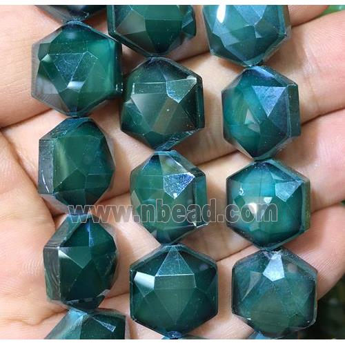 chinese crystal glass beads, faceted Hexagon, dp.green