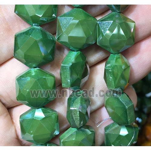 chinese crystal glass beads, faceted Hexagon, green