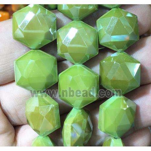 green chinese crystal glass bead, faceted Hexagon