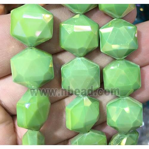 chinese crystal glass bead, faceted Hexagon, green
