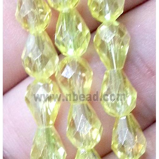 Chinese crystal glass bead, faceted teardrop, yellow ab color