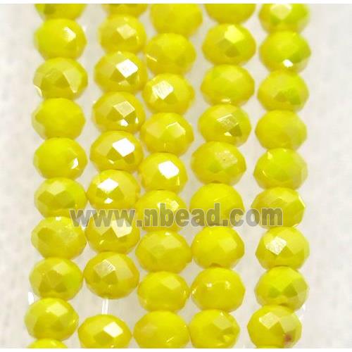 yellow chinese crystal glass beads, faceted rondelle, AB-color electroplated
