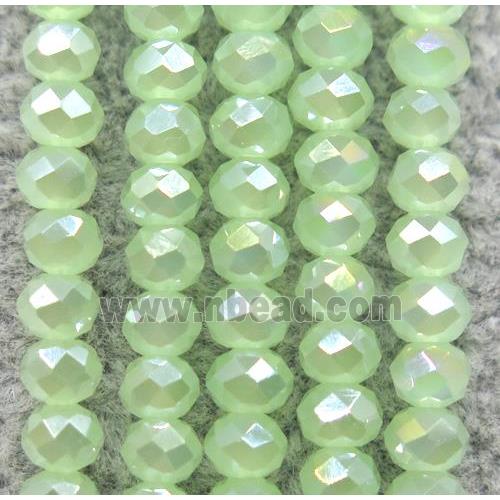 lt.green chinese crystal glass beads, faceted rondelle, AB-color electroplated