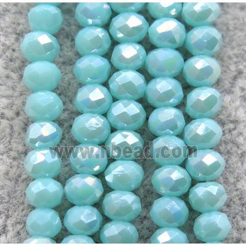 teal chinese crystal glass beads, faceted rondelle, AB-color electroplated
