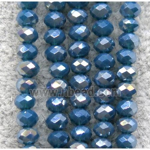 blue chinese crystal glass beads, faceted rondelle, AB-color electroplated