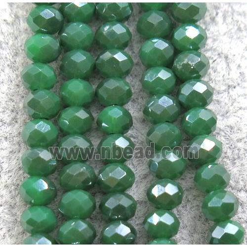 green chinese crystal glass beads, faceted rondelle, AB-color electroplated