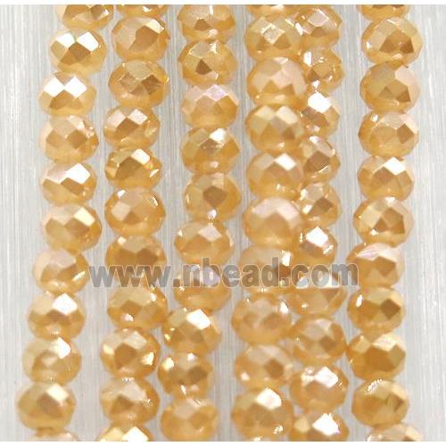 champagne chinese crystal glass beads, faceted rondelle, AB-color electroplated