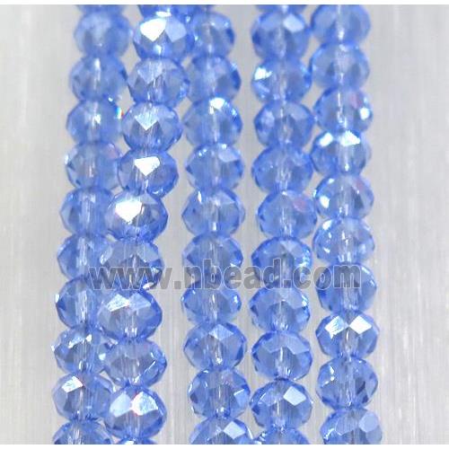 blue chinese crystal glass beads, faceted rondelle, AB-color electroplated