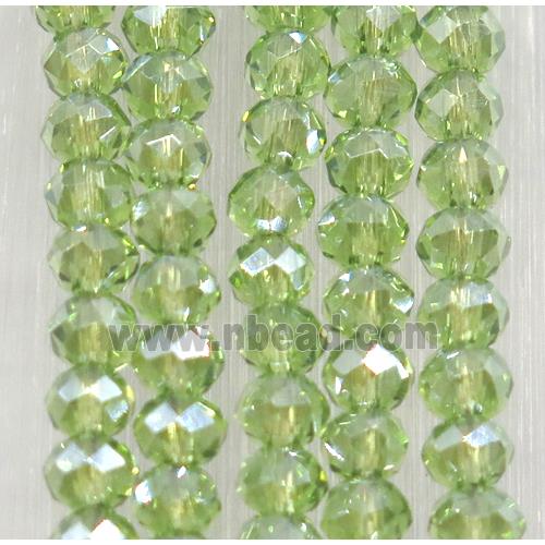 green chinese crystal glass beads, faceted rondelle, AB-color electroplated