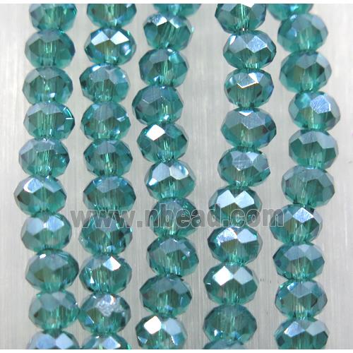 peacockgreen chinese crystal glass beads, faceted rondelle, AB-color electroplated