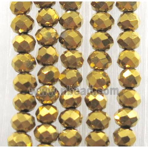 chinese crystal glass beads, faceted rondelle, gold plated