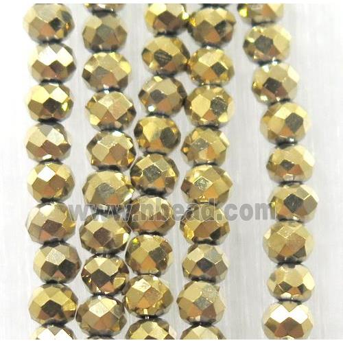 chinese crystal glass beads, faceted rondelle, gold plated