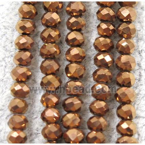 chinese crystal glass beads, faceted rondelle, red copper