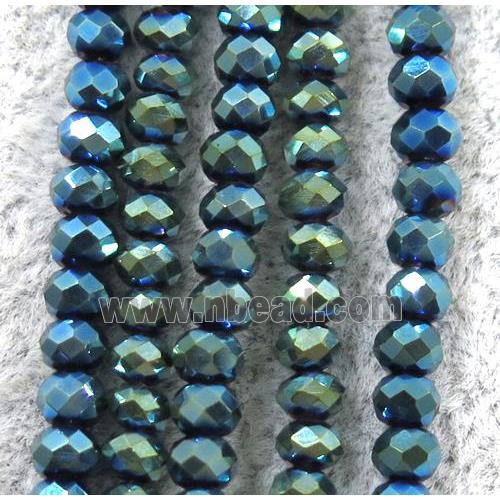 chinese crystal glass beads, faceted rondelle, green electroplated