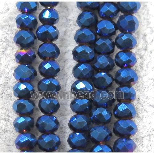 chinese crystal glass beads, faceted rondelle, blue electreoplated