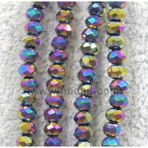 chinese crystal glass beads, faceted rondelle, rainbow electroplated