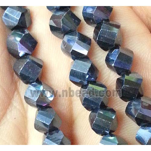 Chinese crystal glass bead, swiring cut, black hematite