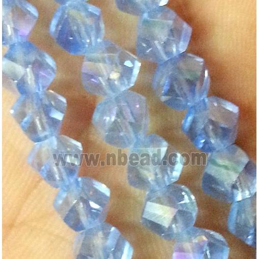 Chinese crystal glass bead, swiring cut, lt.blue AB color