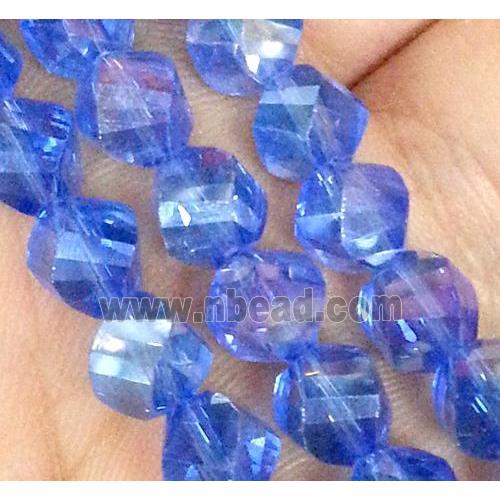 Chinese crystal glass bead, swiring cut, blue AB color