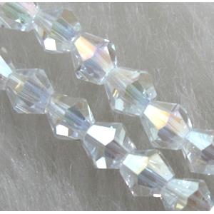 Chinese Crystal Beads, faceted bicone, clear AB-color