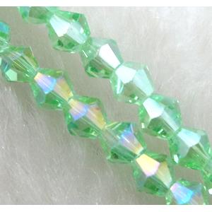 Chinese Crystal Beads, Faceted bicone, light green AB color