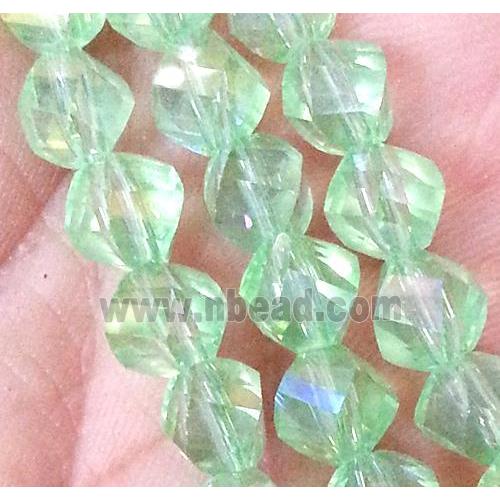 Chinese crystal glass bead, swiring cut, lt.green AB color