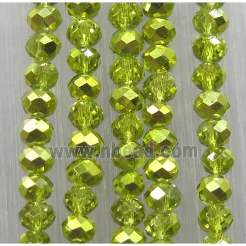 olive chinese crystal glass bead, faceted rondelle, half green electroplated