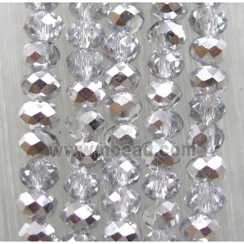 clear chinese crystal glass bead, faceted rondelle, half silver electroplated