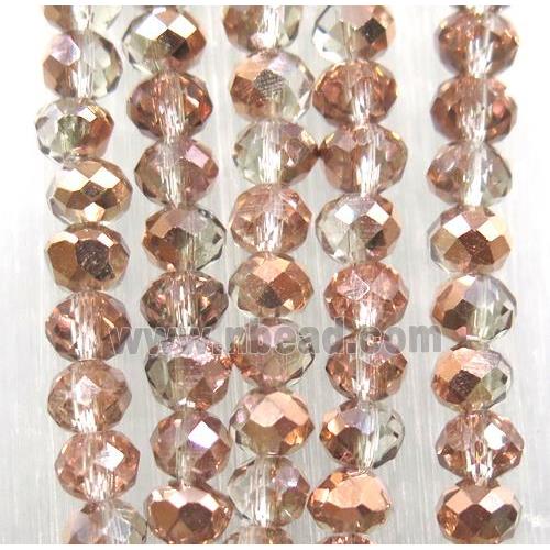 clear chinese crystal glass bead, faceted rondelle, half rose gold