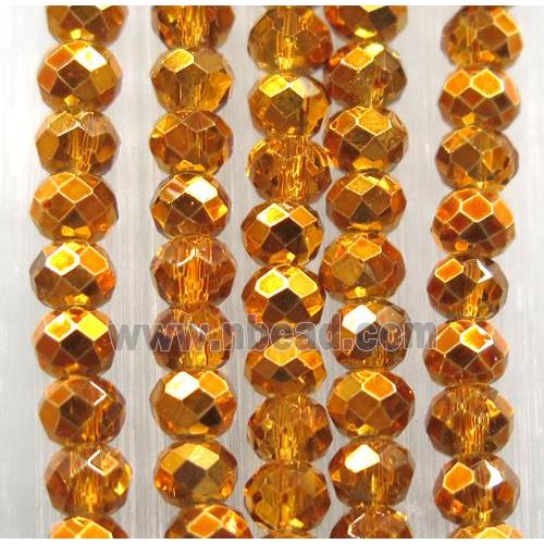 chinese crystal glass bead, faceted rondelle, half orange electroplated